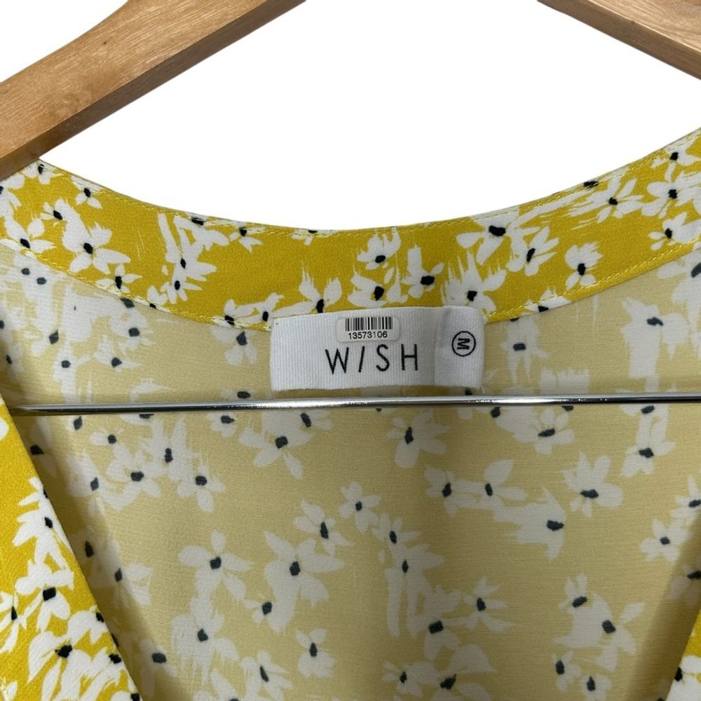 WISH Golden Bloom Floral Crepe V-Neck Short Sleeve Ruffle Hem Dress Size Medium - Picture 6 of 11